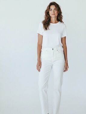 Eileen Fisher Organic Cotton Stretch Slim Ankle Jeans White Size 8 Petite NWT